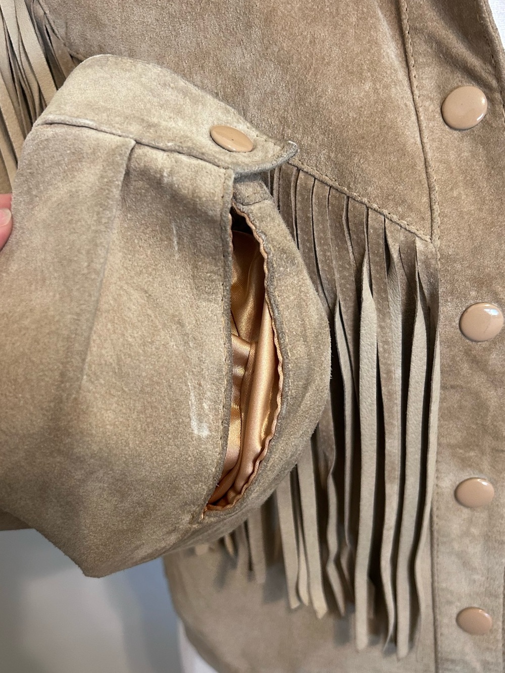 L’Americaine Los Angeles Vintage Tan Pig Suede Leather Fringe Western Jacket - Picture 5 of 14
